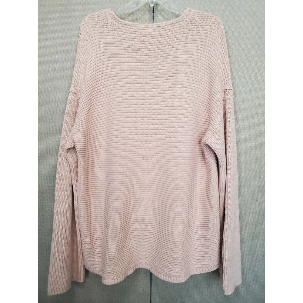 Free People La Brea Oversized Ribbed Drop Shoulder V-Neck Sweater Tunic Size L - Picture 4 of 6